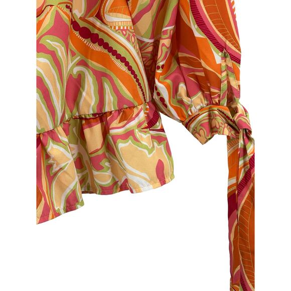 Jorge Pérez Off-the-Shoulder Tie-Sleeve Blouse Multicolor Summer Spring - Picture 3 of 9